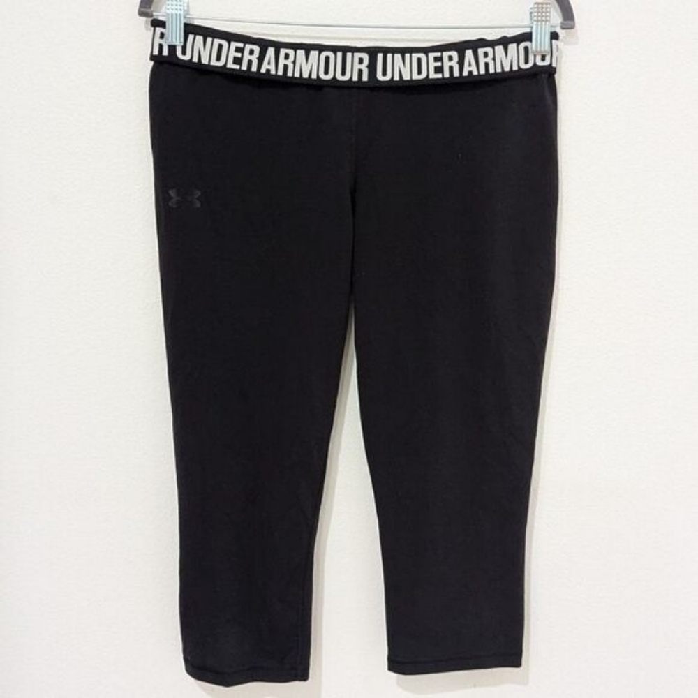 Under Armour Charged Black White Foldover Waistband Capri Active Leggings Large